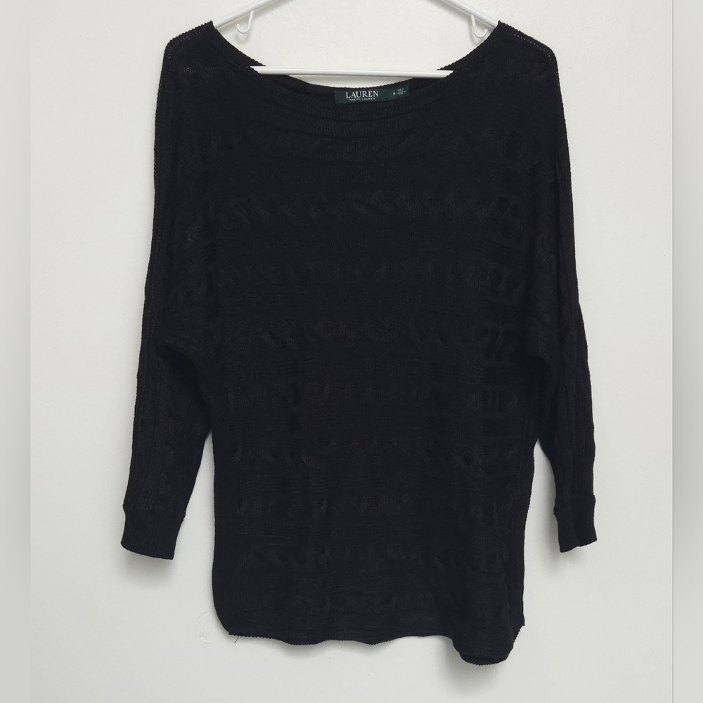 Ralph Lauren Sz M Cotton & Rayon Blend Knit Boat Neck Black Women's Sweater